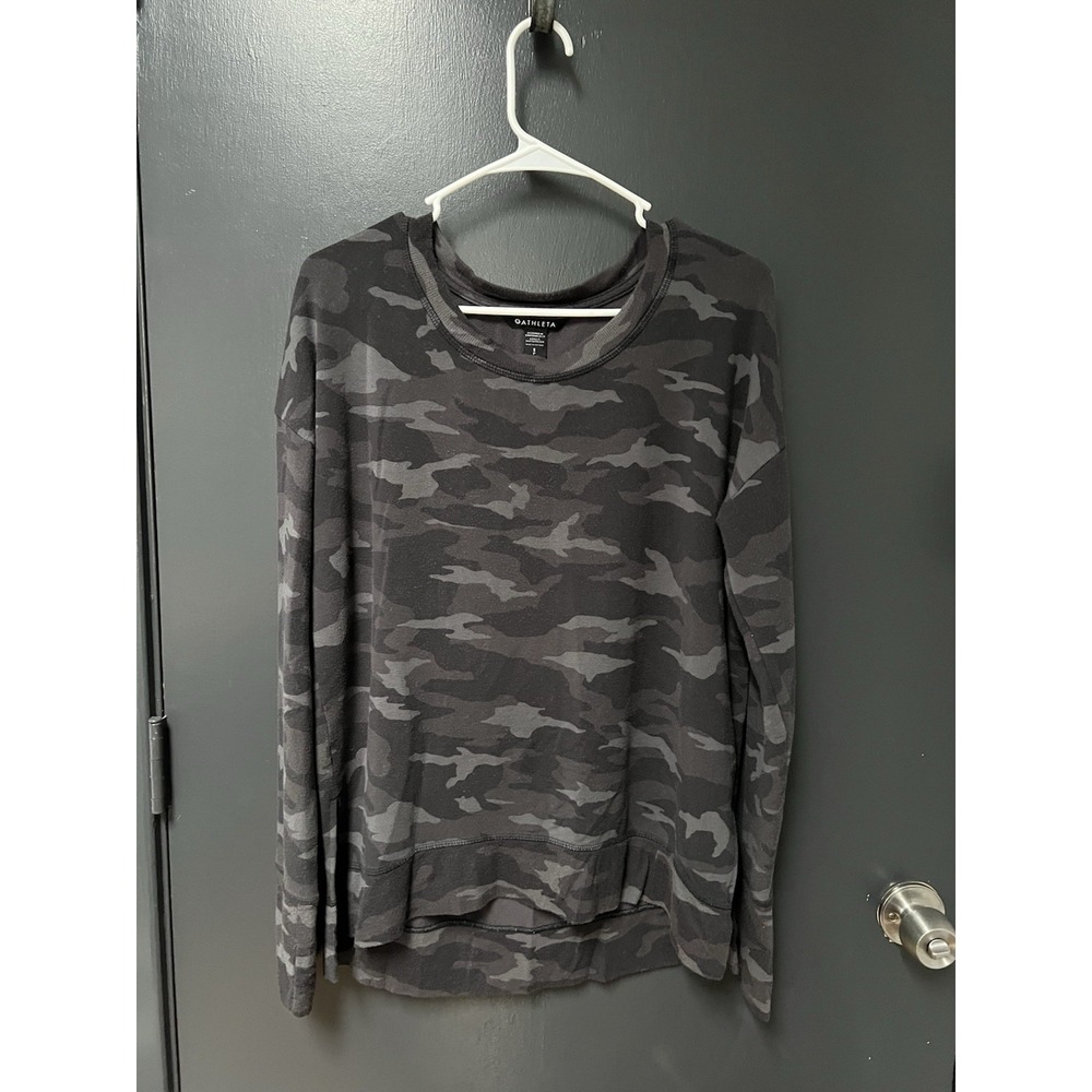 Athleta Sweatshirt Sz S Camo Luxe Black Long Sleeve Athleisure Lightweight Top